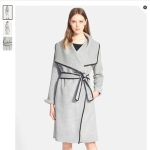 Vince Leather Trim Drape Front Coat - Size Large